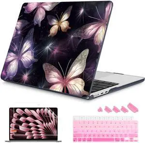 Mektron Designed for 2025/2024/2023 MacBook Air 15 INCH M4 A3241 /M3 A3114 /M2 A2941 Case, Printed Plastic Hard Shell Cover with 15.3" Liquid Retina Display Touch ID, Glittering Butterfly
