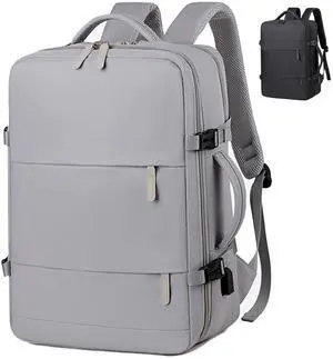 PEAGLOB 40L Travel Backpack Large Capacity Travel Backpack Boardable Shoulder Bags For Airlines with USB Charging Hole 17.3 Inch Laptop For Men Women Fully Open for Easy Access Grey