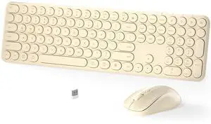 Wireless Keyboard and Mouse Set - MPTOG Full-Sized 110Pcs Slim Round Key Design, Quiet Typing, Adjustable DPI Ergonomic Mouse, Wireless Combo for PC, Mac, Laptop, Tablets(Light Khaki)