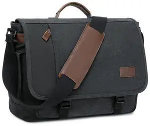 PPOBOW Canvas Messenger Bag for Men Waterproof Business Bags for Men Vintage Canvas Laptop Bag, Black