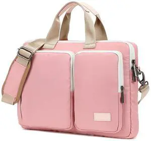 SANFAN 360 Protective Multi-Pockets Laptop Shoulder Bag Sleeve Case, Briefcase for 15.6 & 16 Inch Laptops (Light Pink)