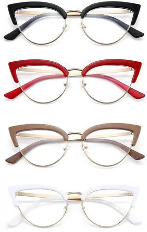 Murddoa 4 Pack Womens Cat Eye Blue Light Blocking Reading Glasses Fashion Eyeglass Frames Cute Computer Reader(4 Pairs,3.00)