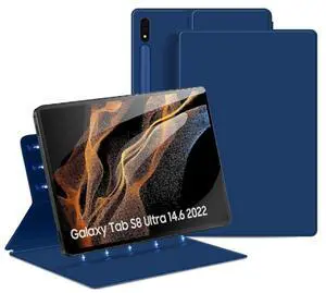 QYiiD Magnetic Case for Galaxy Tab S8 Ultra 2022 14.6 Inch (SM-X900/X906) with S-Pen Holder, Lightweight and Slim Magnetic Stand Case with Auto Sleep/Wake, Blue