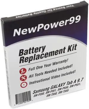 NewPower99 Battery Kit for Samsung Galaxy Tab A 9.7 SM-P550, SM-P551, SM-T550, SM-T555 with Tools, Video Instructions, Long Life Battery