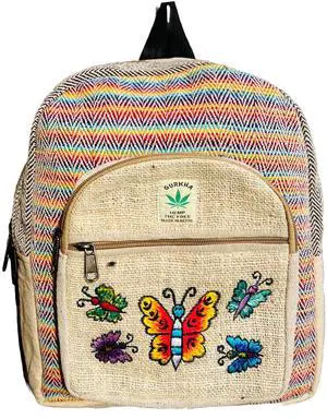 Gurkha Handmade Unique design Himalayan Hemp Cotton Backpack 13 IN Medium Hippie, Festival, Hiking & Tablet Laptop Backpack Bag - Handmade In Mt. Everest Country Nepal