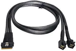 NFHK PCI-E Ultraport Slimline SAS Slim 4.0 SFF-8654 8i 74pin to Dual SFF-8643 4i Mini SAS HD Cable PCI-Express