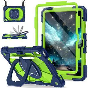 Scnioy Case for iPad (A16) 11th Generation 11 Inch (2025) / iPad 10th Generation Case 10.9 Inch (2022) with 360deg Rotating Stand Screen Protector Pen Holder Shoulder Strap, Navy Green