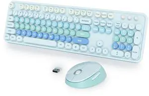 SbocKeeb Wireless Keyboard and Mouse Set, Retro Typewriter Keyboard, 2.4GHz Full Size 104-Key Cute Keyboard with Number Pad, Colorful with Round Keycaps for Windows PC Laptop(Blue)