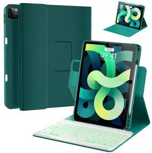 Keyboard case for ipad Air 11 inch(M2 2024)/10.9 Inch Air 5th 4th Generation & iPad Pro 11 inch (1st/2nd/3rd/4th Gen) 360deg rotational case Folio Cover with Pencil Holder - Backlit Detachable-(Teal)