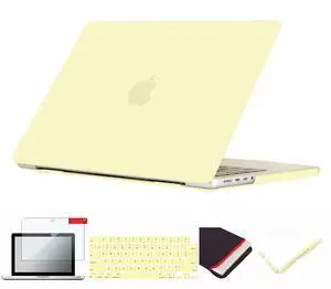 Se7enline Compatible with 2021-2024 MacBook Pro 14 inch Case Hard Shell Cover for 14-inch A2442 A2779 A2918 A2992 A3112 A3401 M4 M3 M2 M1&Keyboard Skin &Screen Protector &Dust Plug,Mellow Yellow