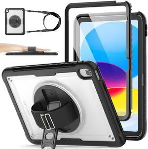 SEYMAC stock Case for iPad 11 inch (A16, 11th) 2025, for iPad 10th Generation 10.9'' 2022, Drop Protection Case with Screen Protector, Pen Holder, Stand, Hand&Shoulder Strap, Frosting-Anti-Slip, Clear