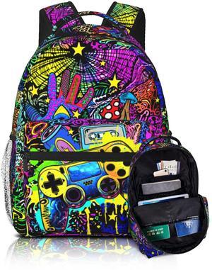 SENROLAN Abstract Gamepad Backpack Video Games Gaming Travel Laptop Backpack Water Resistant Bags Bookbag Travel Hiking Camping Daypack for Adults Teens Boys Girls