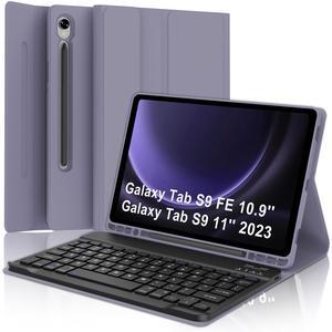 for Samsung Galaxy Tab S9 FE Keyboard Case 5G, Galaxy S9 11'' Tablet Case with Keyboard, Bluetooth Detachable Keypad, Smart Folio Case for Samsung Tab S9FE 10.9in Key Board with Pen Holder, Purple