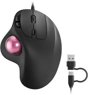 Nulea M509 Trackball Mouse Wired, Ergonomic Design, Easy Thumb Control, Precise & Smooth Tracking, 2-in-1 Interface (Type A &Type C), Compatible for PC, Laptop, Mac, Windows(Pink).
