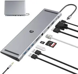 Docking Station,10 in 1 Docking Station Dual Monitor with 4k HDMI, Vga, 3xusb 3.0, Pd 100w, Ethernet, SD/TF Slots, Audio/Mic, USB Adapter for Laptop