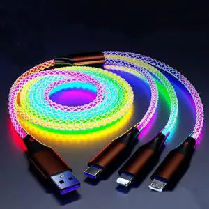 2 Packs 66W 3 in 1 LED Light Up Charging Cable,RGB Flowing LED Light Up Glowing Fast Charging Cord Lighting/Type C/Micro USB Cable for Phone,Samsung Galaxy,Huawei,Android,Sony Xperia Smartphones(4FT)
