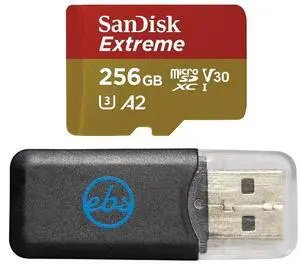 SanDisk MicroSDXC 256GB Extreme Memory Card Compatible with Insta360 Ace Pro 2, Ace Pro and Ace Action Camera (SDSQXAV-256G-GN6MN) C10 V30 Bundle with 1 Everything But Stromboli MicroSD Card Reader