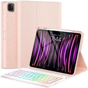 OYEEICE for iPad pro 12.9 case with Keyboard (6th, 5th Generation) & iPad Air 13 inch M2 - Wireless Detachable BT Backlit Magnetic Keyboard, Built-in Pencil Holder, Smart Cover (Pink)