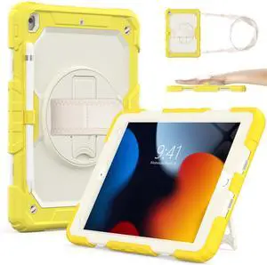 SIBEITU Case Compatible with iPad 9th/8th/7th Generation with Screen Protector Pen Holder, iPad Case 10.2 Inch, Heavy Duty Protection Cover W/Stand Hand Shoulder Strap for iPad A2602 A2197