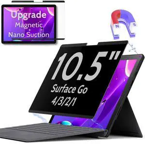 Peslv Magnetic Privacy Screen for Surface Go 4/3/2/1 10.5 Inch, Removable Anti Blue Light Glare Filter, Black Security Private Apy Block Protector