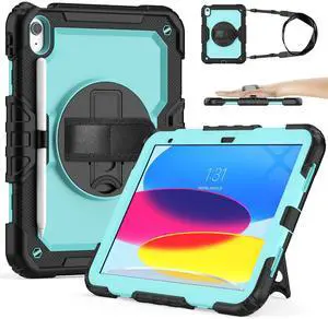Sibeitu Case for iPad 11th (A16) 2025 & 10th Generation Case 10.9 Inch 2022 with Screen Protector, Heavy Duty Protective Cover with 360deg Swivel Hand Shoulder Strap Stand for iPad 11-inch/10th Gen