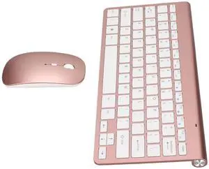 POCREATION Keyboard Mouse Set, 2.4G USB Thin Etched Keycaps, Ergonomics, Mute, for Desktops Mobile Devices Tablets (Rose Gold)