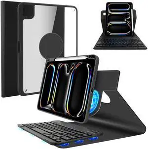 SOPPY Keyboard Case for New iPad Pro 11-inch (M4) 2024, Magnetically Detachable Keyboard Cover with Pencil Holder, Rotatable Keyboard Case for iPad Pro 11-inch 2024 (Black)