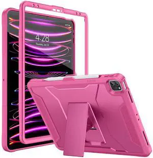 Soke Case for iPad Pro 12.9 Inch 6th/5th/4th Generation(2022/2021/2020 Release), Rugged Shockproof Protective Cover with Built-in Kickstand for Apple iPad Pro 12.9 - Hot Pink