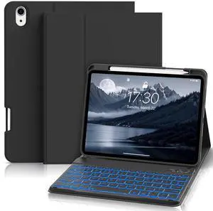 SQBEBS Case with Keyboard for iPad (A16) 11th / 10th Generation 11 inch 2025/10.9 inch 2022, 7 Colors Backlit Detachable Keyboard, Stand Folio Keyboard Cover with Pencil Holder, Black