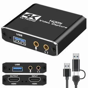 4K HDMI Capture Card for Streaming, 1080p 60fps Video Recorder, HDMI to USB 3.0 Capture Card with Microphone, for Gaming/Live Streaming/Video Conference, Works for Nintendo Switch/PS5/PS4/Camera/PC