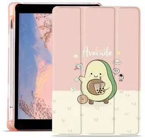 JOYLAND Cute Avocado Pad Case for iPad 7th/8th/9th Generation, Full Body Protective with Pencil Holder, Smart Folding Case Clear, Auto Wake/Sleep Cover, 10.2 Inch, Pink