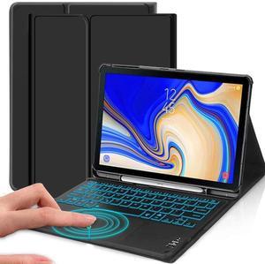 QYiiD Touchpad Galaxy Tab S4 10.5 2018 Model SM-T830/T835/T837 Keyboard Case, 7 Color Backlight Detachable Keyboard Multi-Angles Stand Protective Cover with S Pen Holder for Galaxy Tab S4 10.5", Black
