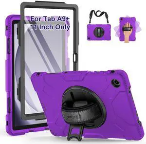 SUPFIVES Case for Tab A9 Plus with Screen Protector, Upgraded Military Galaxy Tab A9+ 11 inch 2023 Case with Rotating Kickstand+ Hand Strap+ S-Pen Holder+ Shoulder Strap, Purple