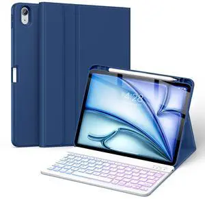 Soke Keyboard Case for iPad Air 11 inch M3/M2(2025/2024) & Air 5th/4th Generation-7 Color Backlit Detachable Keyboard,Folio Cover with Pencil Holder for iPad Air 11/Air 5/Air 4 Gen, Navy