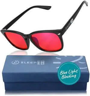 Sleep ZM Blue Light Blocking Glasses for Women + Men - Better Sleep + Anti Eye Strain Protection - Computer Screens & Gaming - Black Wayfarer - 100% Night-timeMax Red Lens