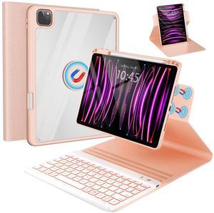 Keyboard Case For iPad Air 11-inch M2 2024/Ipad pro 11/10.9 Inch Air 5th 2022/4th 2020 Case with Keyboard -7 Backlit, 360 Degree Folio Rotatable Magnetic Detachable Cover with Pencil Holder (Pink)