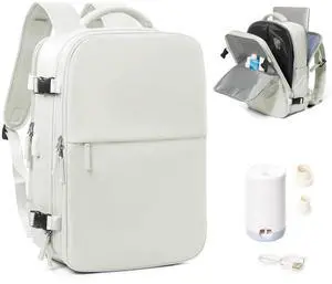 suradar Vacuum Seal Compression Travel Backpack for Women Men Airback Vacpack Travel Vacuum Bags with Pump Laptop Backpack with Shoe Compartment Carry On Suitcase Luggage Flight Approved White