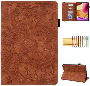 Case for  Fire Max 11 (2023), Techcircle Stylish Mandala Embossed PU Leather Folio Stand Soft TPU Back Cover Slim Lightweight Elastic Band Protective Case with Pen Holder & Card Slots, Brown