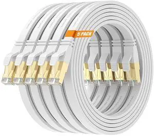 Surplay Cat8 10FT-5Pack Ethernet Cable,White-40Gbps Internet Network Cord,High Speed Gold-Plated RJ45 Double Shielded with Ground Wire & Cable-Tie for PS5/4,PC,Xbox,Hub,Router