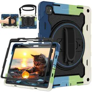 ROSROME for iPad Pro 13 Inch Case 2024 M4 7th Generation with HD Screen Protector, Shoulder Strap, 360 Stand, Hand Strap,Pen Holder |15ft Drop Protection| Heavy Duty Military Case for Pro 13 for Kids