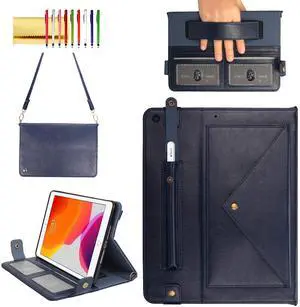 Techcircle Lightweight Folio Stand Crossbody Wallet Case for iPad Mini 7.9" Series, iPad Mini 4/5 - Soft Protective Cover with Pencil Holder, Hand & Shoulder Straps, Navy