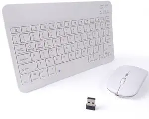 Wireless Bluetooth Keyboard and Mouse Combo - 10-Inch Rechargeable, Long Battery Life Over 30 Days, Ultra-Silent Keys, Compatible with iPad, Laptop, Android, and Windows(White)