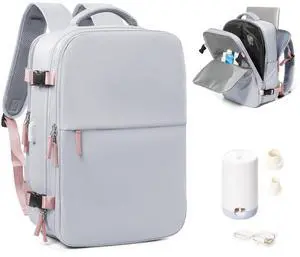 suradar Vacuum Seal Compression Travel Backpack for Women Men Airback Vacpack Travel Vacuum Bags with Pump Laptop Backpack with Shoe Compartment Carry On Suitcase Luggage Flight Approved GRey