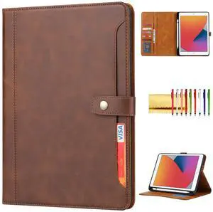Folio Case for iPad 9th 8th 7th Gen 10.2"/iPad Air 2019/Pro 10.5, TECHCIRCLE Vegan Leather Folding Stand [Pencil Holder] Soft TPU Back Shell Protective Smart Cover with Card Slots & Pockets, Brown