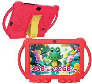 2025 Tablet for Kids, Android 12 Kids Tablets 7 inch, 4+32GB ROM(1TB Expand), Toddler Tablet with Parental Control, BT, WiFi, Dual Camera, Shockproof Case, Kids APP Preinstalled, Education(Red)
