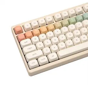 MOA Profile Keycaps, Rainbow PBT Keycap, Minimalist White Cute Round Keyboard Keycap, Dye-Sublimation Colorful Custom Key Cap for 61/64/68/84/87/100/104/108 Cherry MX Mechanical Keyboards(124 Keys)