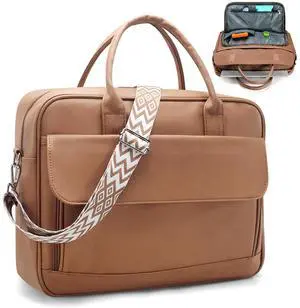 SUCIKORIO Teacher Tote Bag for Women 17inch PU Leather Laptop Briefcase Nurse Bags Professional Work Computer Bags Large Messenger Office Bag For Nursing, School, College, Brown