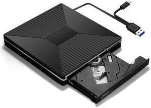 CD DVD Drive with Ambient Lighting USB C CD/DVD +/-Rw Drive CD ROM Burner Reader Writer with USB/ SD/TF Ports & Audio Out, Optical Disc Drive DVD Player for Laptop PC Mac MacBook Air/Pro Windows 11/10