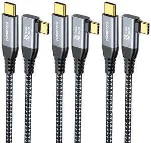 ZeroneTeck USB C to USB C Cable (6.6FT 3 Pack), 4K USB C Monitor Cable Right Angle, UHD USB Type C Video Output, 20Gbps 100W Fast Charging, for MacBook, Dell, LG, HP, KYY,ARZOPA, ForHelp, Black
