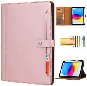 Folio Case for iPad (A16) 11" 2025 / iPad 10th Generation 2022, TECHCIRCLE Vegan Leather Folding Stand [Pencil Holder] Soft TPU Back Shell Protective Smart Cover with Card Slots & Pockets, Rose Gold